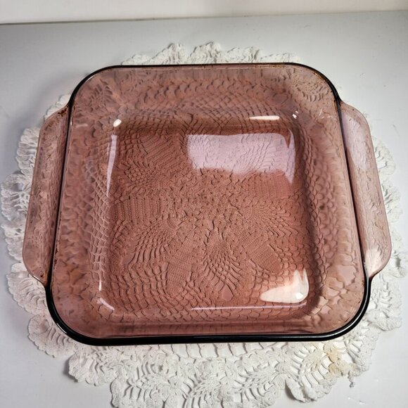 Pyrex Cranberry Visions 2 Qt. Glass Square Cake Pan Dish 222-R Vintage 80s 8x8x2 - Picture 2 of 6